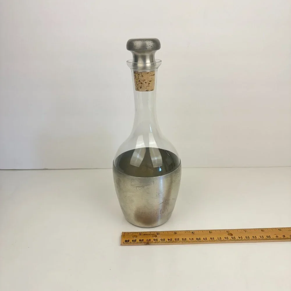 Vtg Glass Bottle Pewter‎ Bottom Decanter Connecticut House Handcraft USA Stopper
